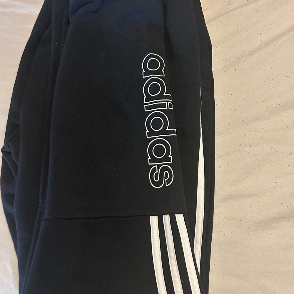Adidas Black Joggers with White Logo and Stripes